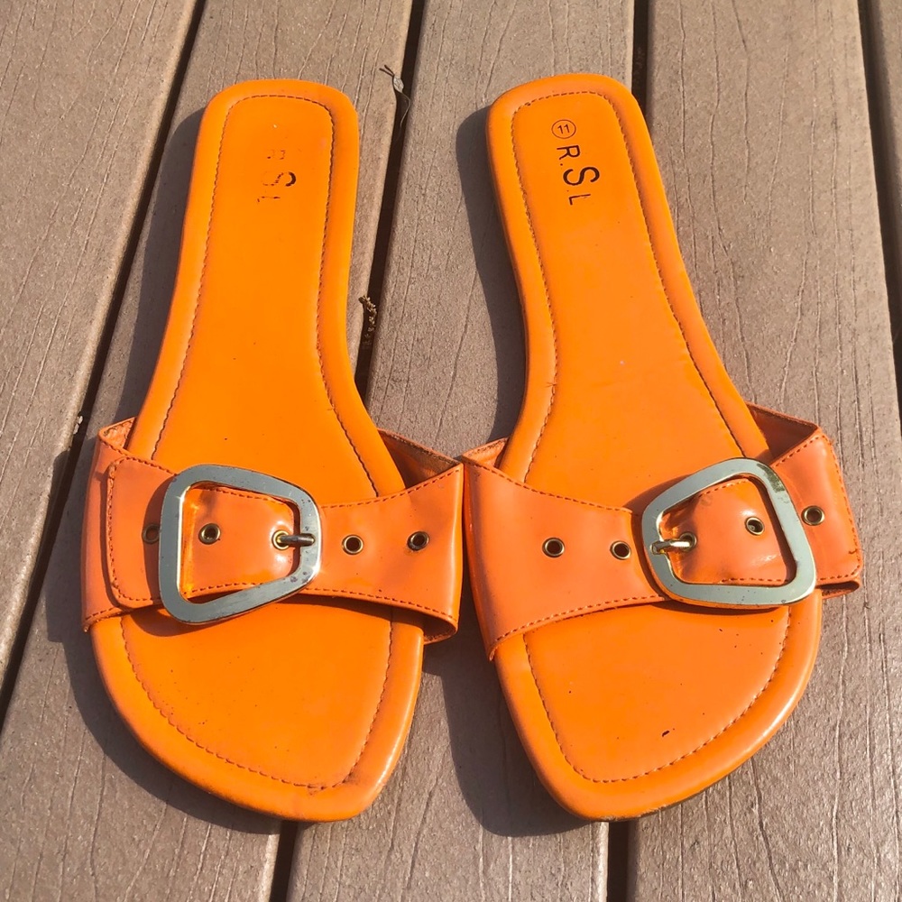 R.S.L. Neon Orange Slip On Buckle Flat Sandals